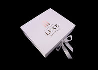Cover Lamination Retail Folding Gift Box Retail Putih Ribbon Rose Gold Logo pemasok