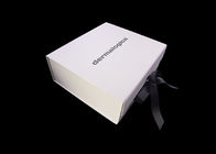 Black Ribbon Closure Paperboard Folding Boxes, White Fancy Gift Box pemasok