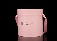 Mewah Rose Cylinder Gift Box Logo Pink Paper Gold Dengan Ribbon Handle pemasok