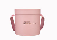Mewah Rose Cylinder Gift Box Logo Pink Paper Gold Dengan Ribbon Handle pemasok