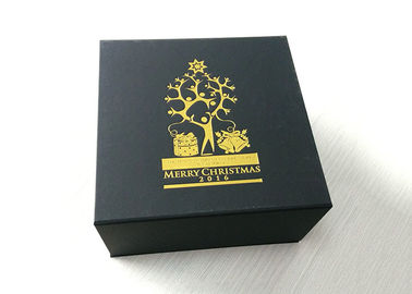Cina Kustom Emas Stamping Logo Hadir Kotak Hadiah, Xmas Black Folding Carton Box pabrik