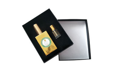 Cina Black Paperboard Custom Rigid Boxes Hot Stamping Logo Perfume Wrapping Container pabrik
