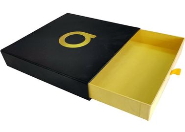 Cina Black Paper Sliding Drawer Gift Box Foil Gold Timbul Logo Untuk Pakaian pabrik
